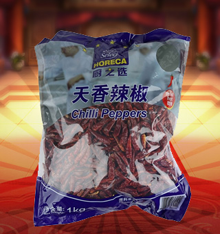 厨之选(HORECA SELECT)天香辣椒产自四川成都1kg每袋，辣椒对口腔及胃肠有刺激作用，能增强肠胃蠕动，促进消化液分泌，改善食欲，并能抑制肠内异常发酵。可以用于沸腾鱼、大碗鱼、毛血旺、辣子鸡丁、馋嘴牛蛙等川菜系列，定会让您回味无穷。由于辣椒素的作用，当味觉感觉细胞接触到辣椒素后会更敏感，从而感觉食物的美味。