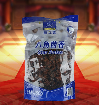 厨之选(HORECA SELECT)八角茴香产自广西玉林450g每袋，本产品精心挑选上等的食用盐、八角茴香原材料制作而成，品质纯正天然，让您食用的放心。本产品采用的是塑料质地包装，简洁大方，食用简单，是您厨房的好帮手。本产品加入任何的菜肴后让其味道浓郁，口感醇厚鲜香，给您带来美妙的味觉盛宴。
